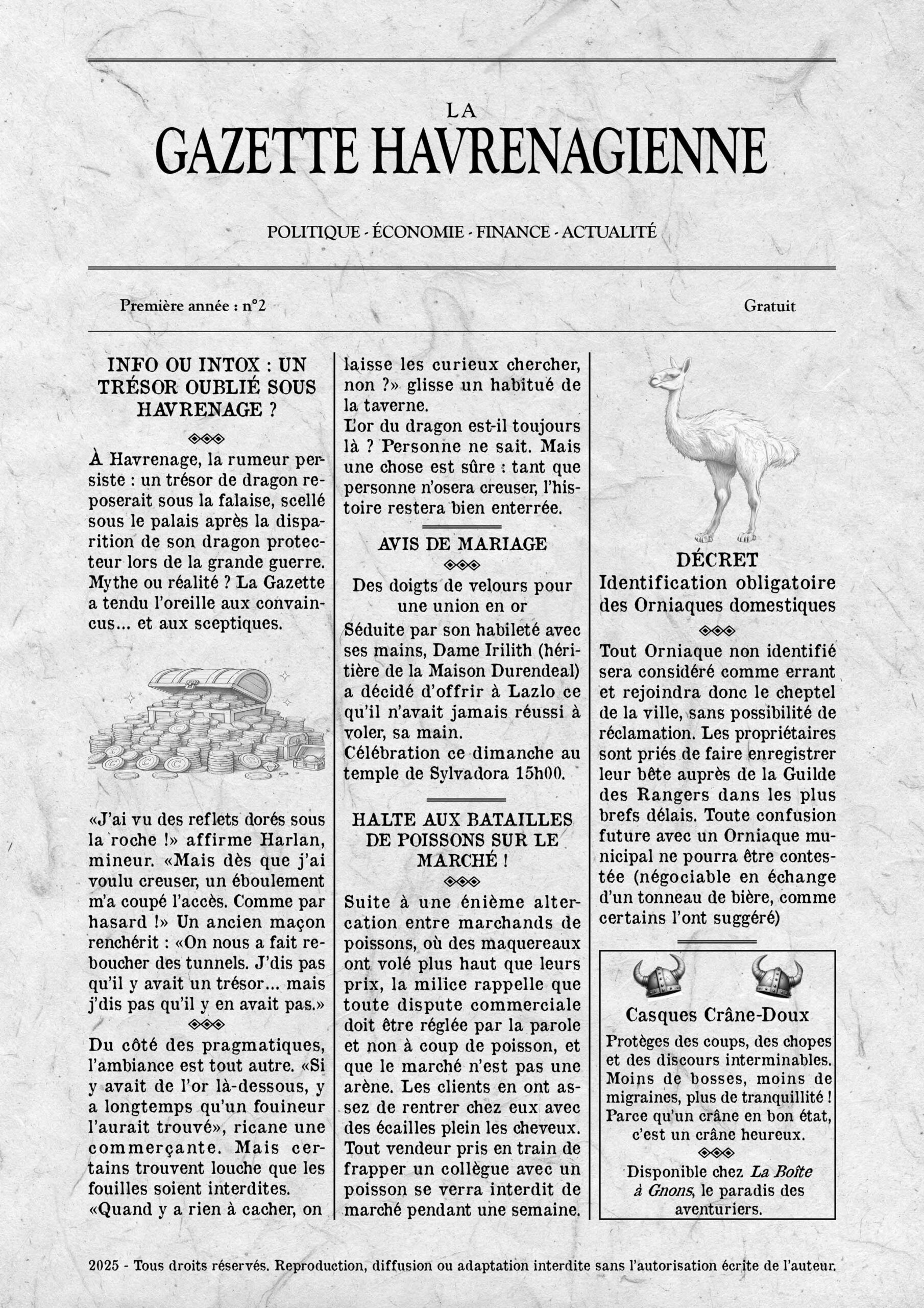 Couverture du numéro 2 de la Gazette de Havrenage