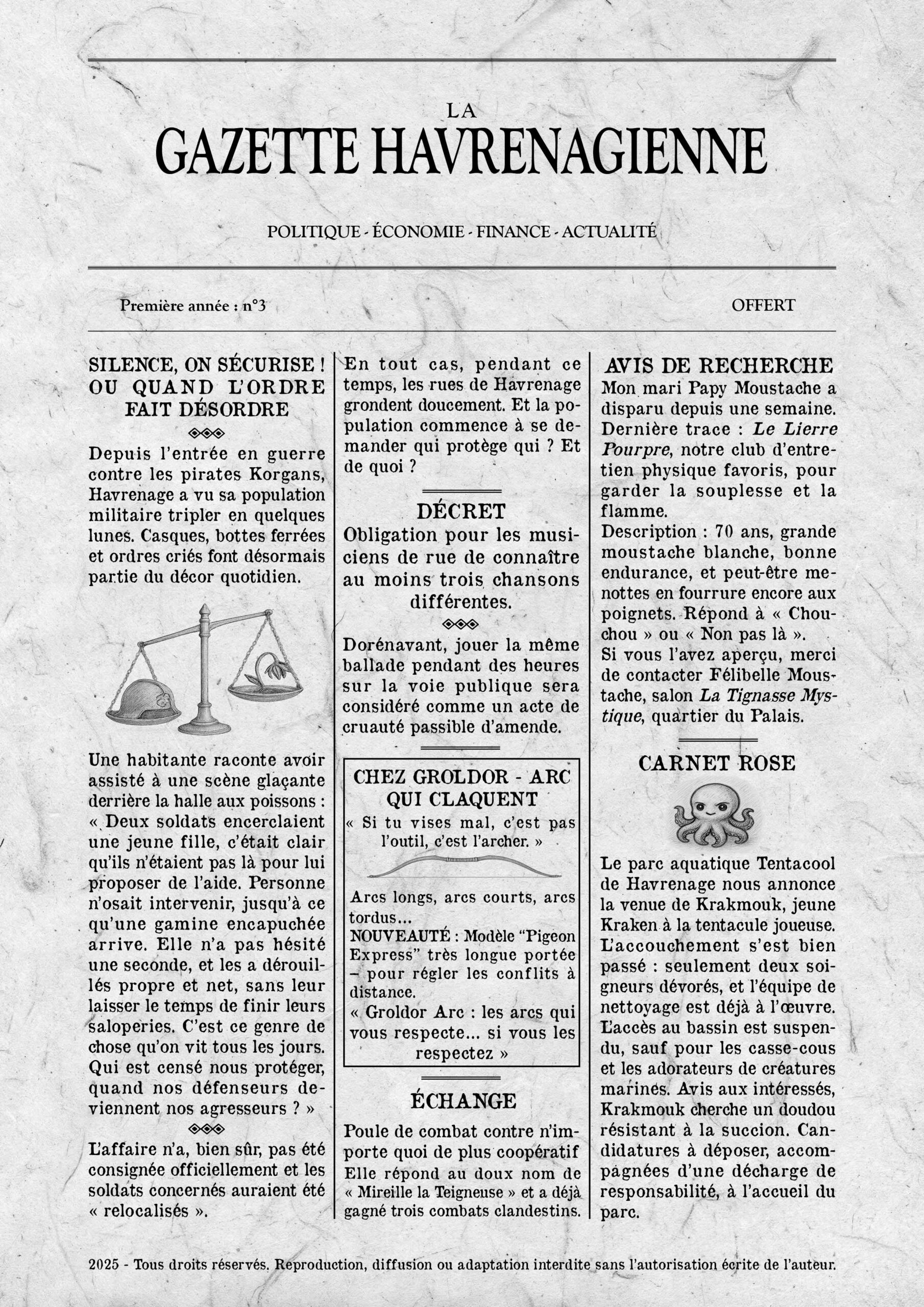Couverture du numéro 3 de la Gazette de Havrenage