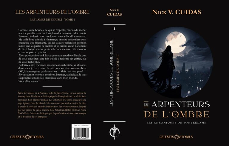 Jaquette complète des Arpenteurs de l’Ombre : quatrième de couverture, dos et première de couverture