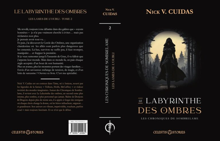 Jaquette complète du Labyrinthe des Ombres : quatrième de couverture, dos et première de couverture