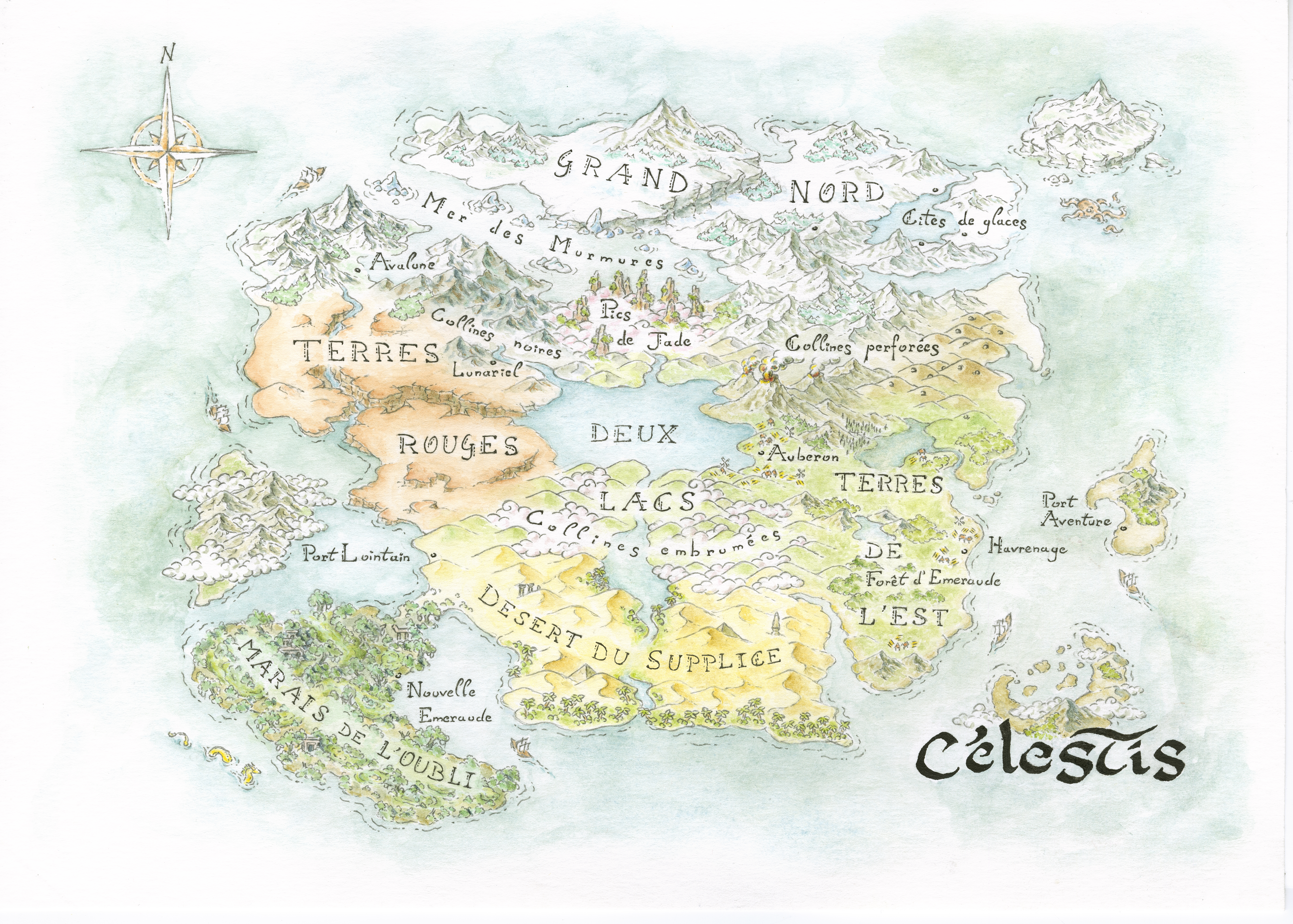 Carte aquarellée du monde de Célestis